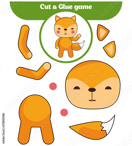 Paper game for the development of preschool children. Cut parts of the image and glue on the paper.