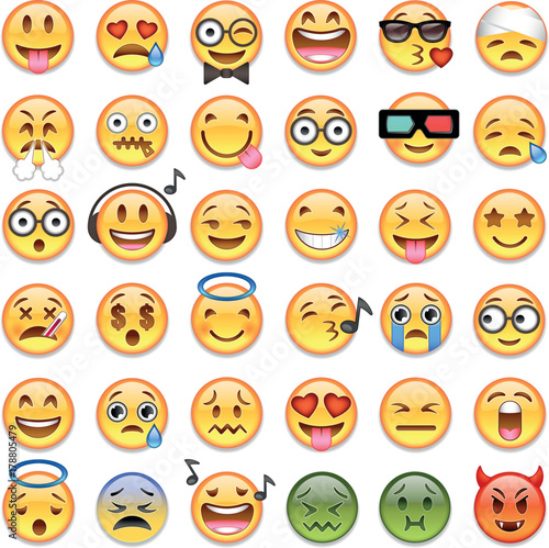 Big set of 36 emojis emoticons photo