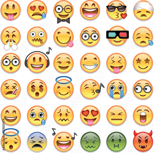 Big set of 36 emojis emoticons