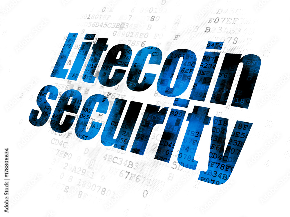 Blockchain concept: Pixelated blue text Litecoin Security on Digital background Blockchain concept: Pixelated blue text Litecoin Security on Digital background