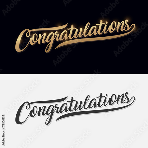 Congratulations. Calligraphy lettering. Handwritten phrase with gold text on dark background