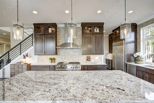 Luxury kitchen in a new construction home photo