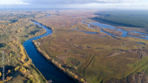 aerial view over the small river © slava2271
