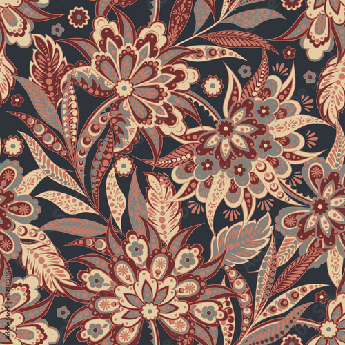 ethnic flowers seamless vector pattern. floral vintage background