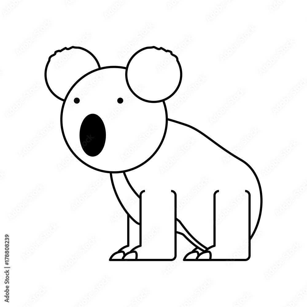 flat line uncolored  koala bear  over white background  vector illustration