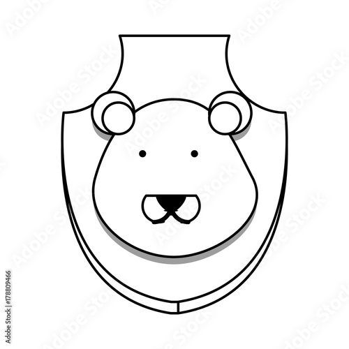 flat line  uncolored animal trophy  with  bear over white background  vector illustration