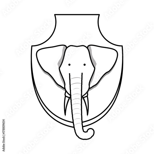 flat line  uncolored animal trophy  with elephant over white background  vector illustration