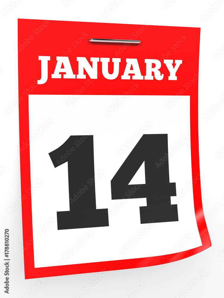 January 14. Calendar on white background. January 14. Calendar on white background.