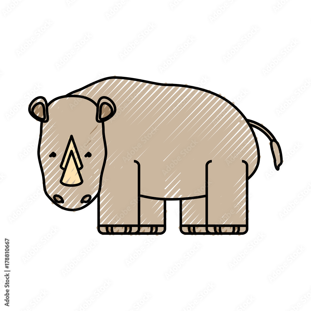 Obraz premium flat line colored rhino doodle over white background vector illustration