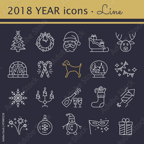 New Year icons. Christmas party elements.