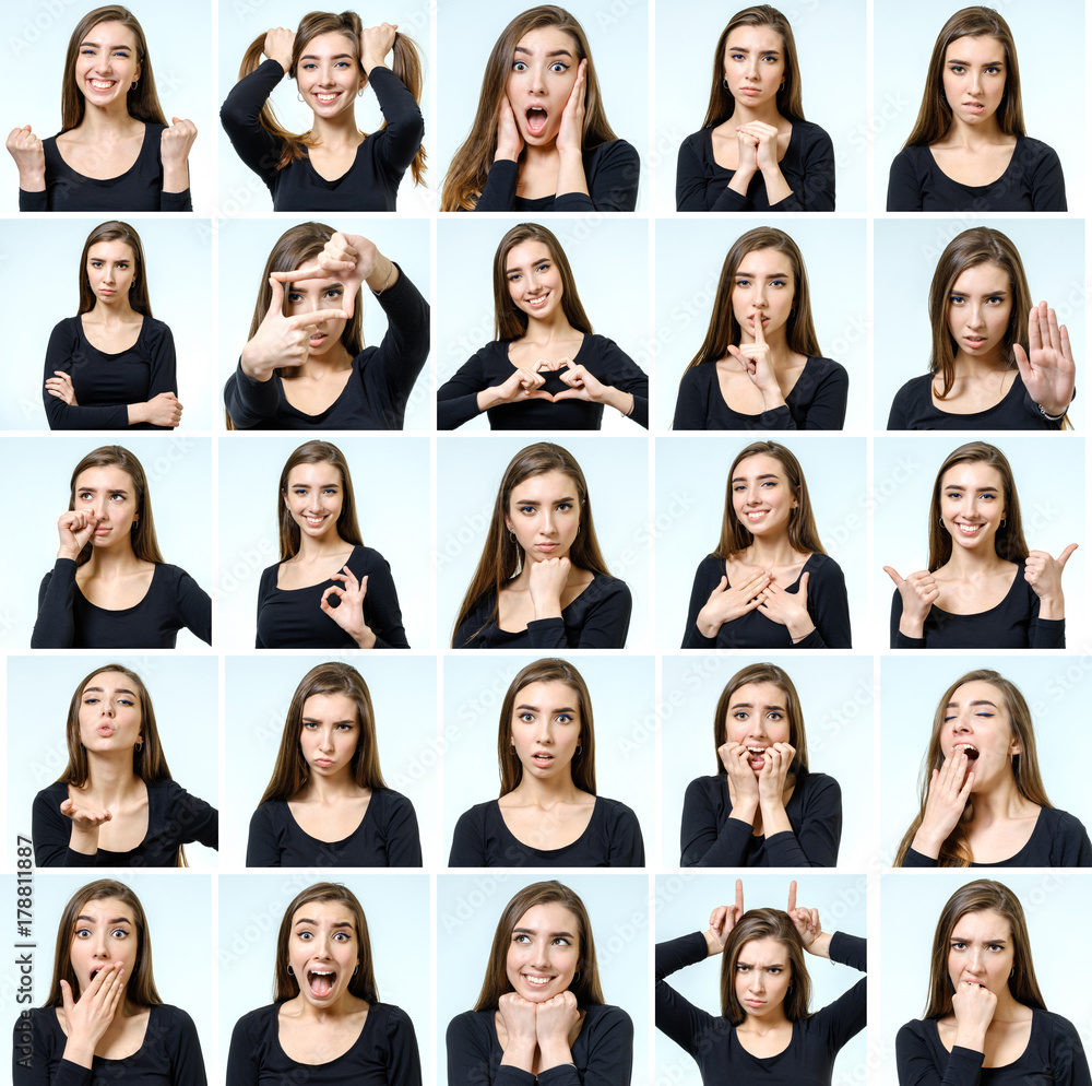 Collage of beautiful girl with different facial expressions Collage of beautiful girl with different facial expressions