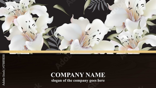 Luxury brand card with white lily flowers. Elegant floral background Vector