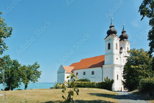 A view of historical Benedictine monastery of Tihany on the hill over Balaton lake, Hungary.