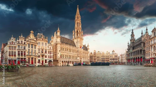 Brussels at sunrise - Grand place, Belgium, Time lapse photo