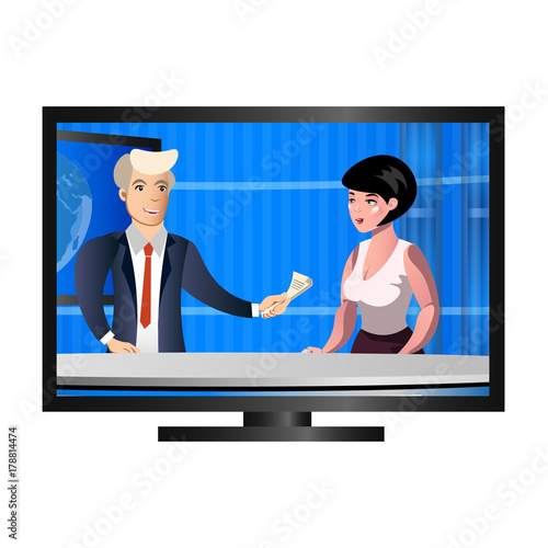News Anchor on TV Breaking News .