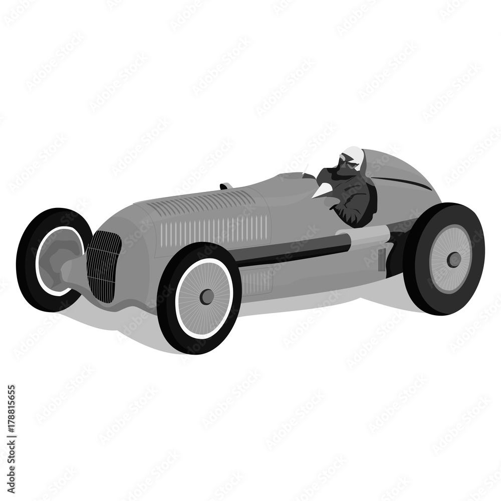 Vector illustration of an historic open-wheel race car.