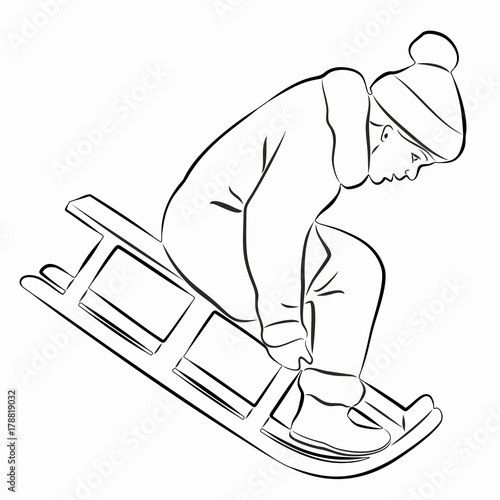 illustration of a kid riding a sleigh