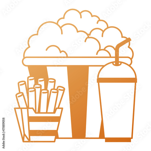 delicious pop corn with soda and french fries