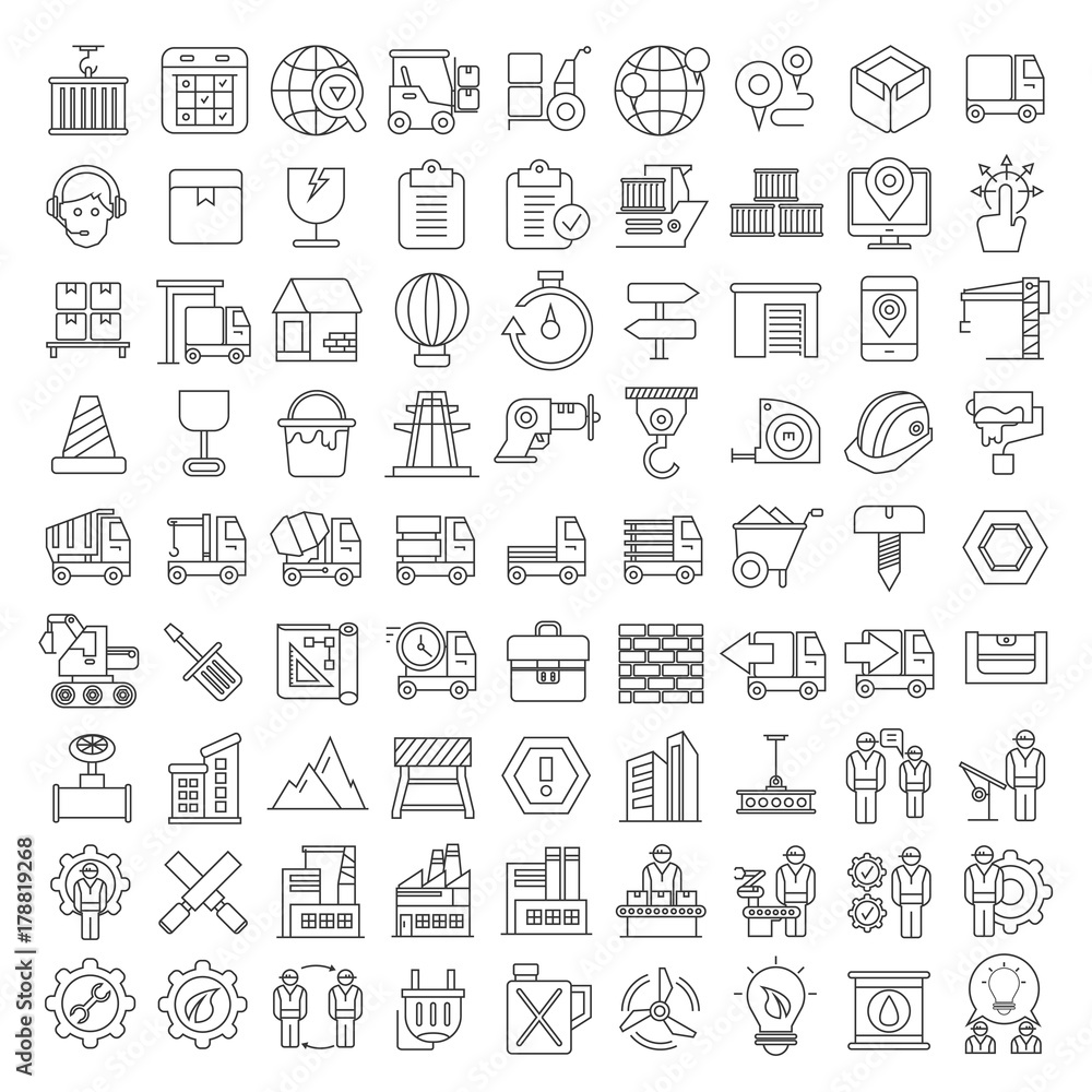 industry, shipping and construction icons