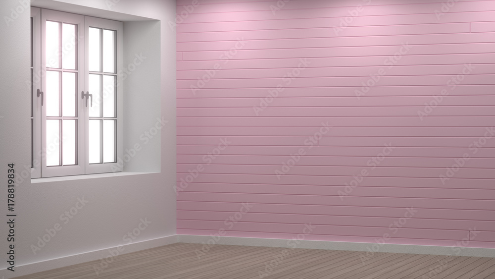 Fototapeta premium empty room 3D illustration clean white and pink wall interior background