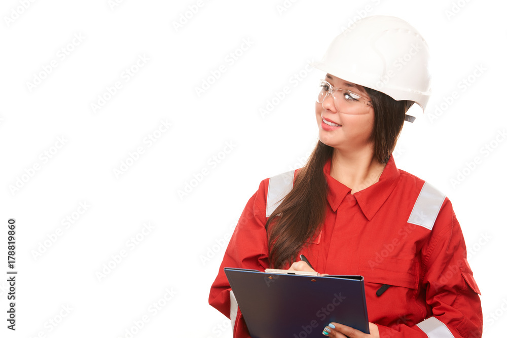 Portrait of smiling female construction worker Portrait of smiling female construction worker