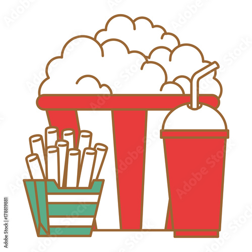 delicious pop corn with soda and french fries