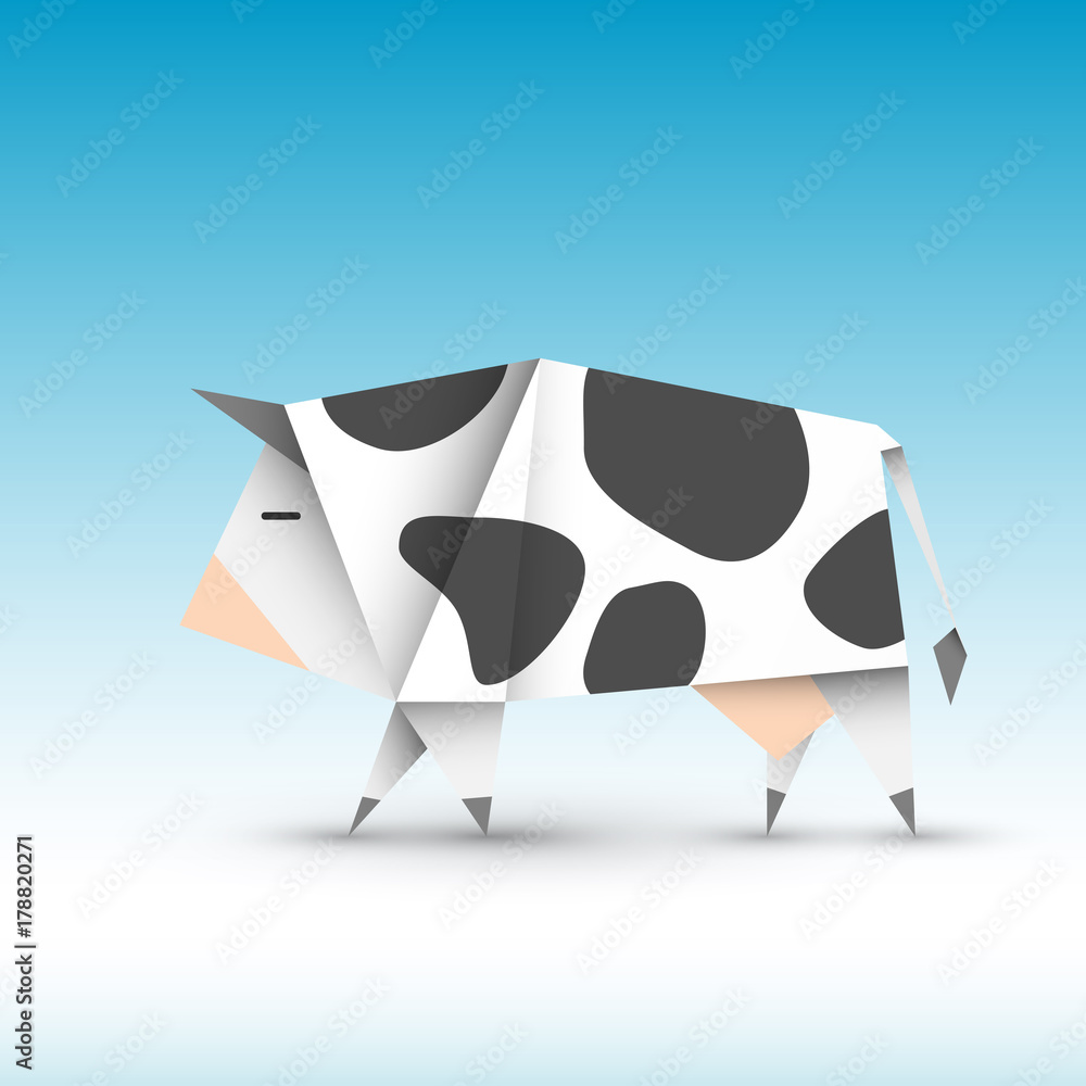 krowa origami wektor - obrazy, fototapety, plakaty 