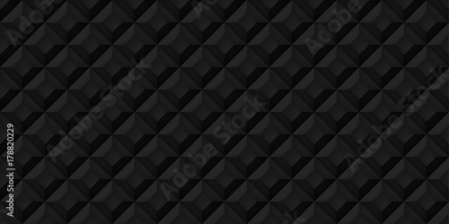 Volume black realistic texture, cubes, gray 3d geometric pattern, design vector dark background