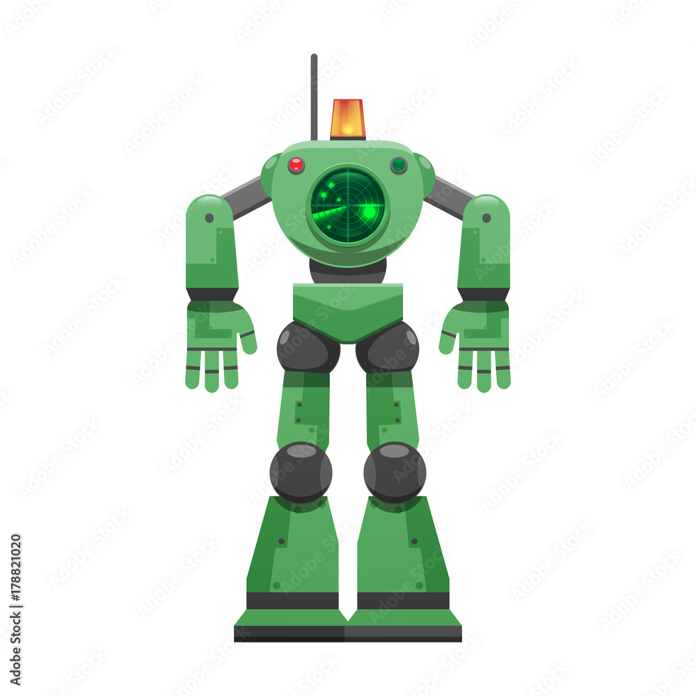 Robot with Alarm Signal and Big Radar Illustration Robot with Alarm Signal and Big Radar Illustration