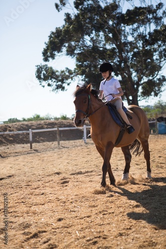 Girl riding a horse in the ranch © WavebreakMediaMicro