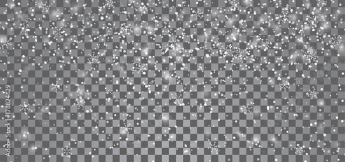 Snowfall on a transparent background. Falling snowflakes. Vector eps10.