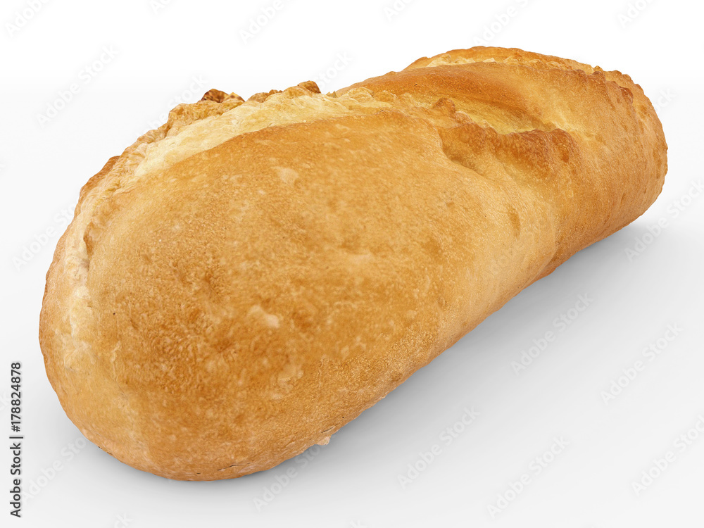 bread isolated on white - close up - 3d