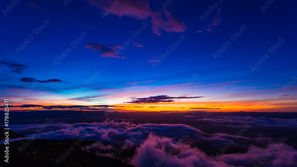 Fototapeta premium Natural Sunset Sunrise.Phu Thap Boek,Phetchabun Mountains.Landscape Sky At Sunset Dawn Sunrise. Unseen Thailand.