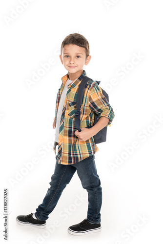 boy with backpack going to school