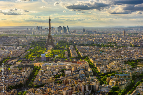 Skyline of Paris with Eiffel Tower in Paris, France photo