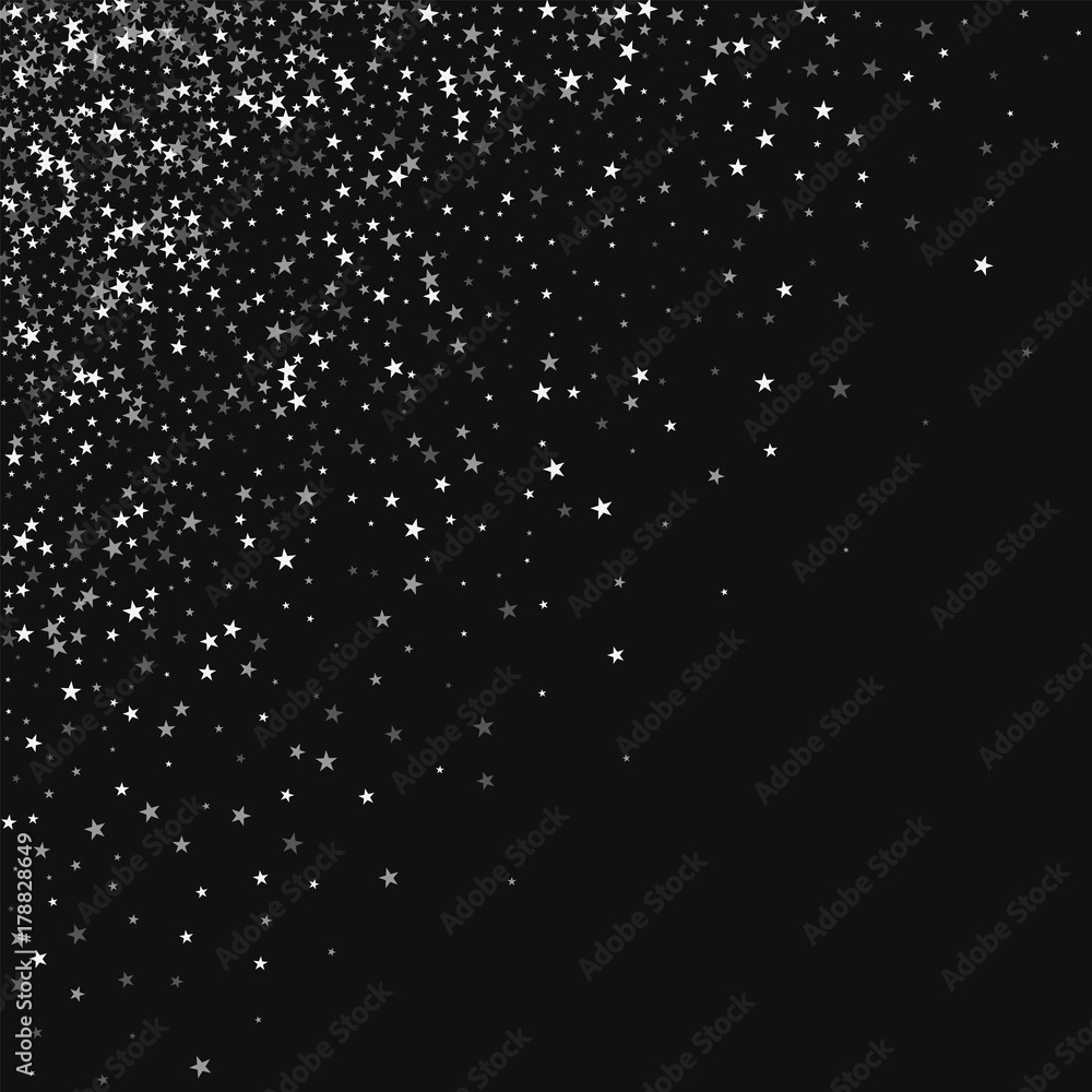 Amazing falling stars. Scattered top left corner with amazing falling stars on black background. Fantastic Vector illustration.