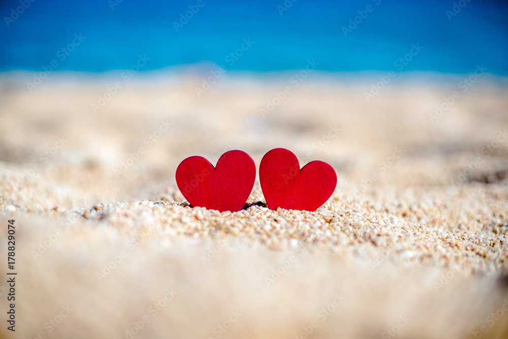 romantic symbol of two hearts on the beach romantic symbol of two hearts on the beach