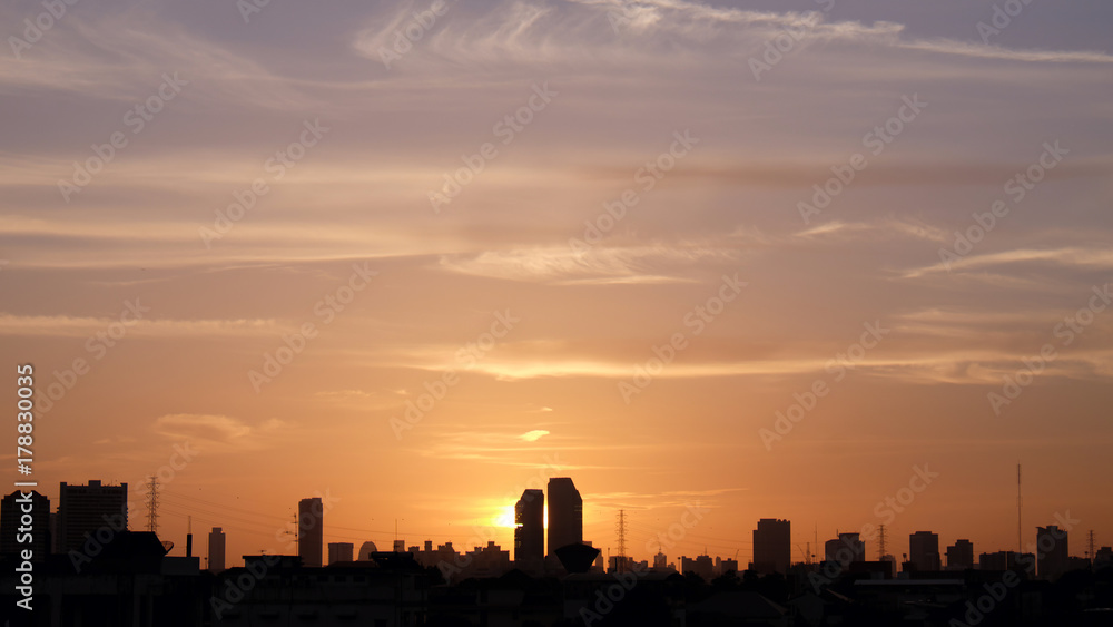 city scape during sunset