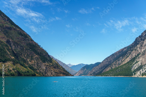 Fototapeta Naklejka Na Ścianę i Meble -  Seton lake near Lillooet British Columbia Canada high mountains with blue sky.