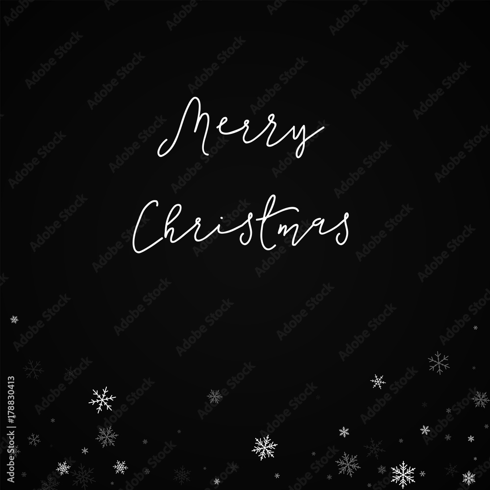Merry Christmas greeting card. Sparse snowfall background. Sparse snowfall on black background. Wonderful vector illustration.