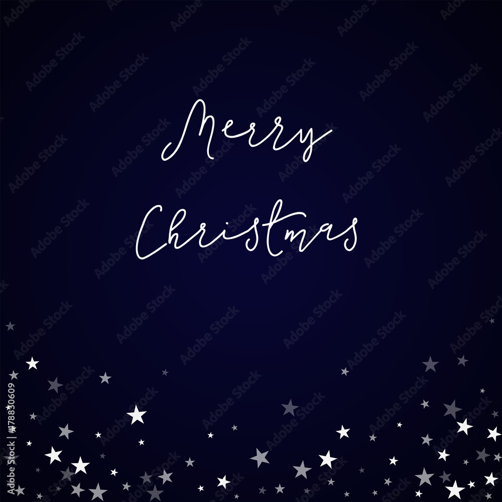 Merry Christmas greeting card. Random falling stars background. Random falling stars on deep blue background. Wonderful vector illustration.