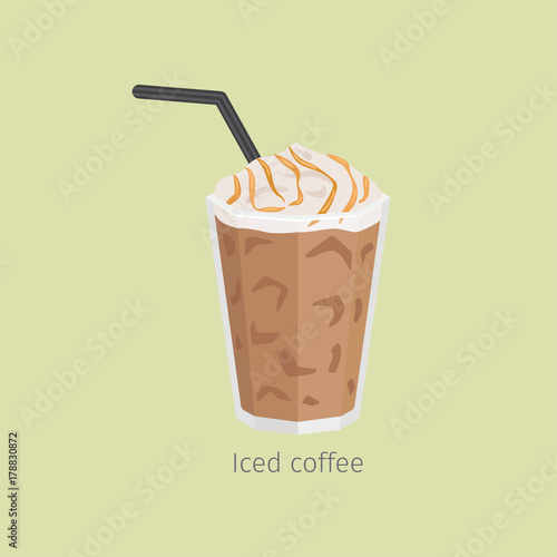 Glass of Iced Coffee with Syrup Flat Vector