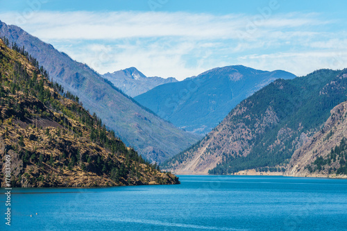 Seton lake near Lillooet British Columbia Canada high mountains with blue sky. © olegmayorov