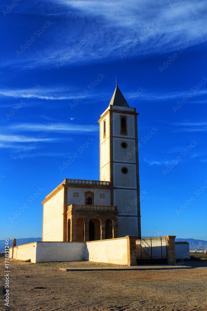 Isolated church under blue sky on the beach
