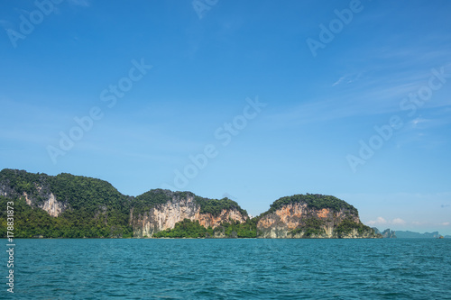 Sea and mountains in island Krabi, Thailand.