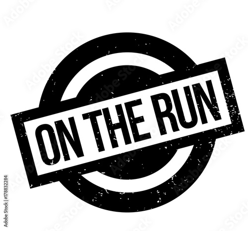 On The Run rubber stamp. Grunge design with dust scratches. Effects can be easily removed for a clean, crisp look. Color is easily changed.