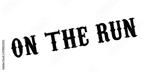 On The Run rubber stamp. Grunge design with dust scratches. Effects can be easily removed for a clean, crisp look. Color is easily changed.