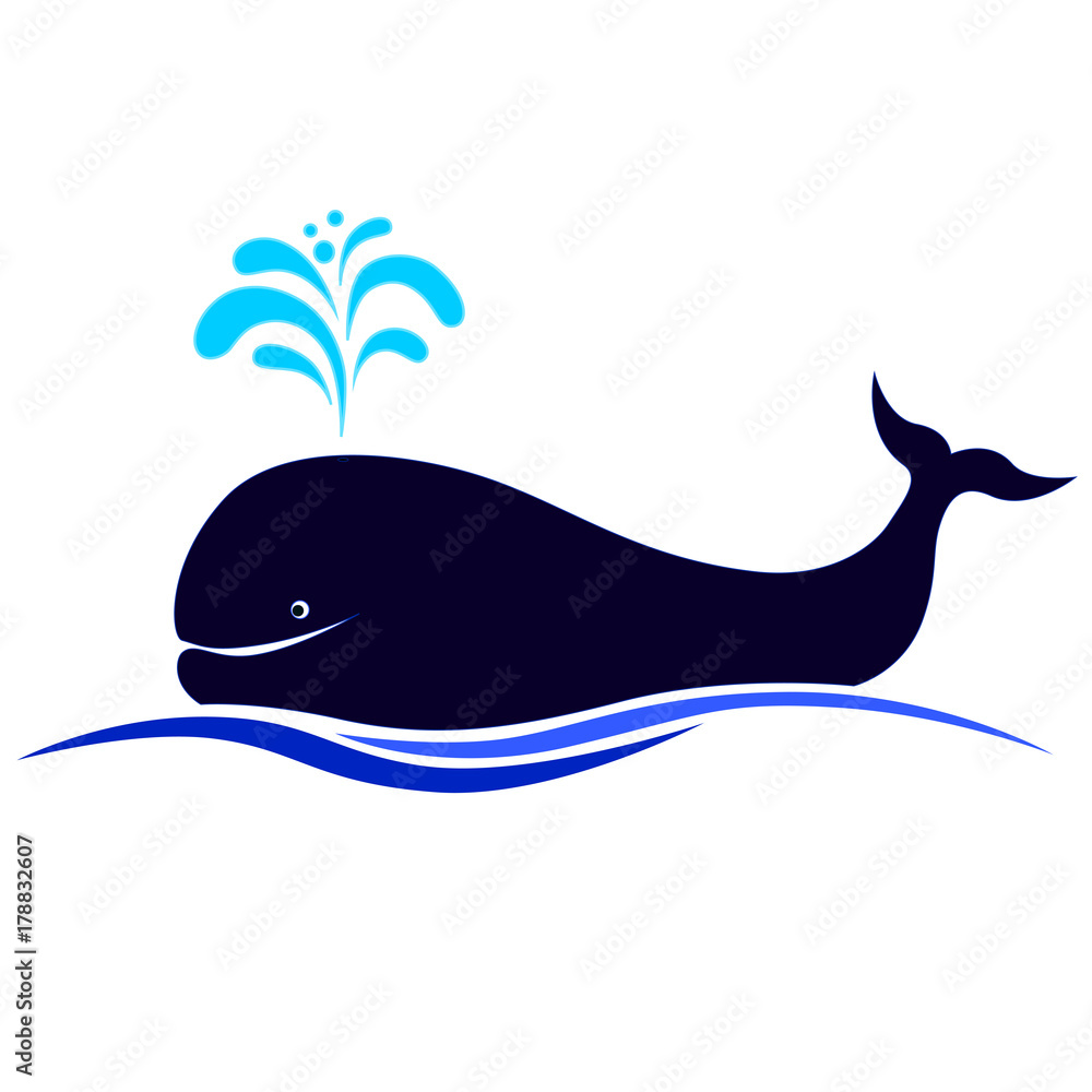 Fototapeta premium Vector illustration of a happy blue whale.