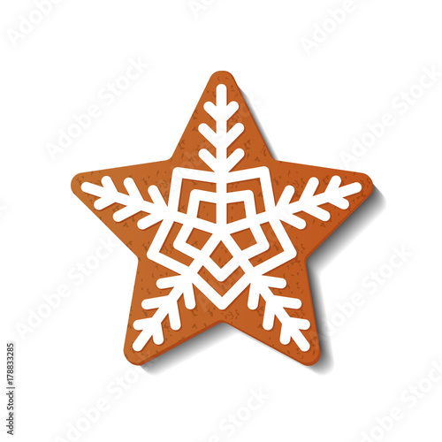 Gingerbread Christmas star isolated on white background. Gingerbread Cookies. Vector illustration