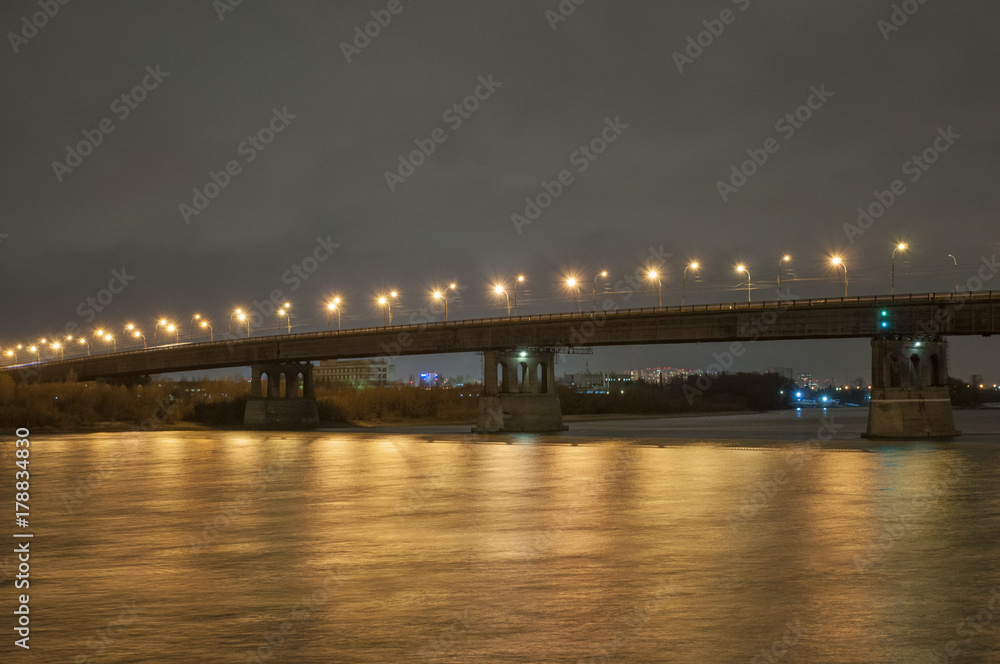 мост, Омск, ночной город